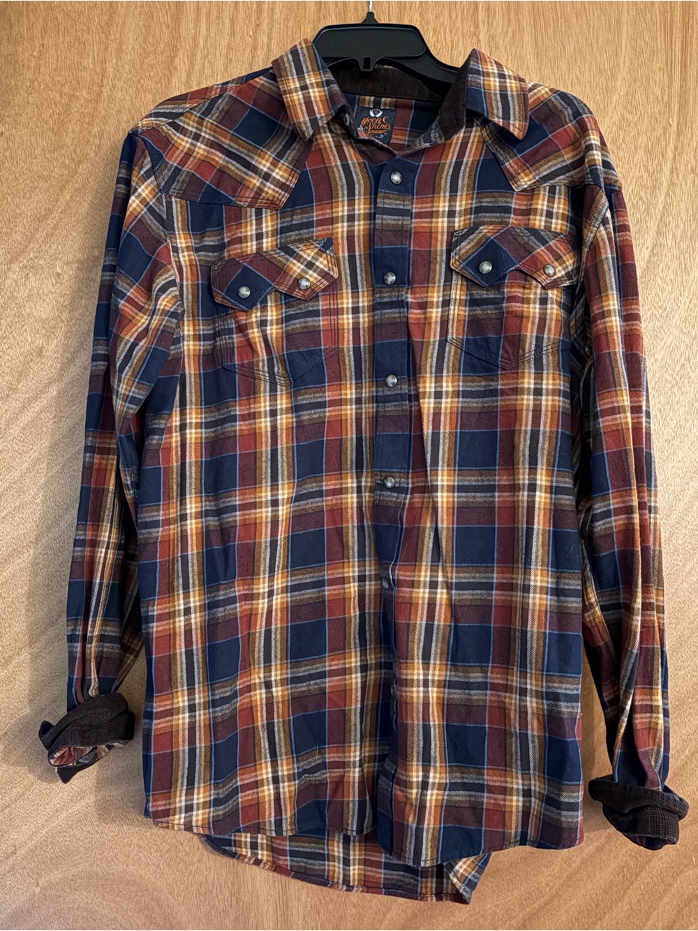Women’s Plaid Button-Down Shirt in Navy, Burgundy & Mustard